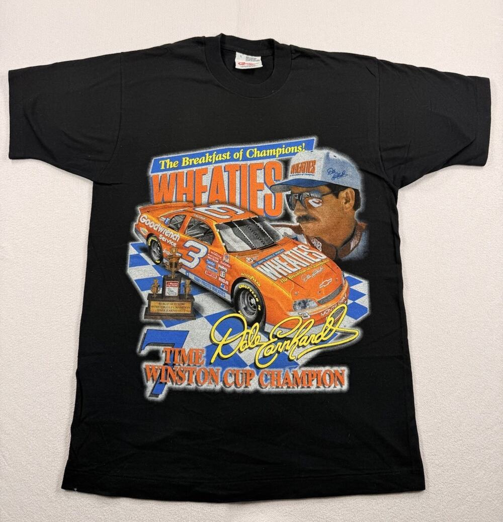 Vintage 90s Dale Earnhardt Wheaties NASCAR Racing T Shirt Size L